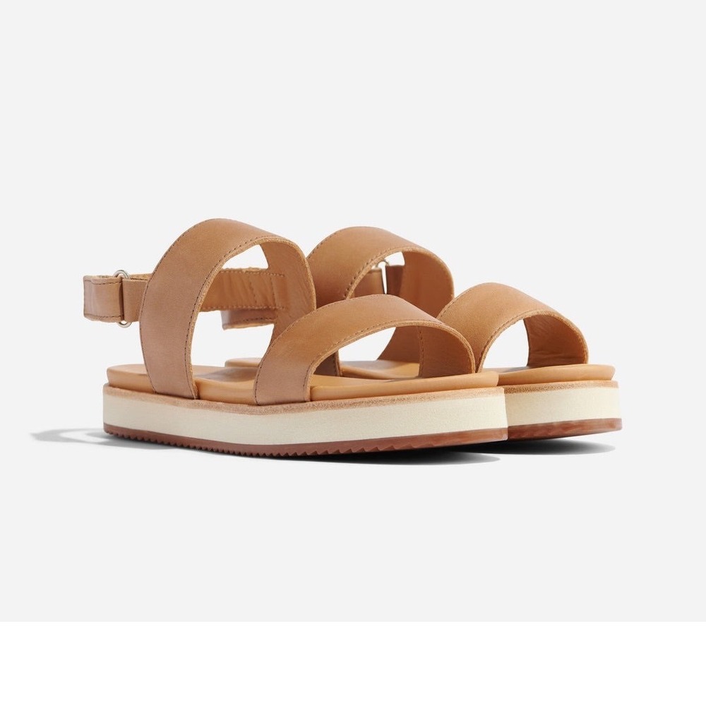 Nisolo Go-To Flatform Sandals Leather Two Strap Slingback Almond Tan Size 10